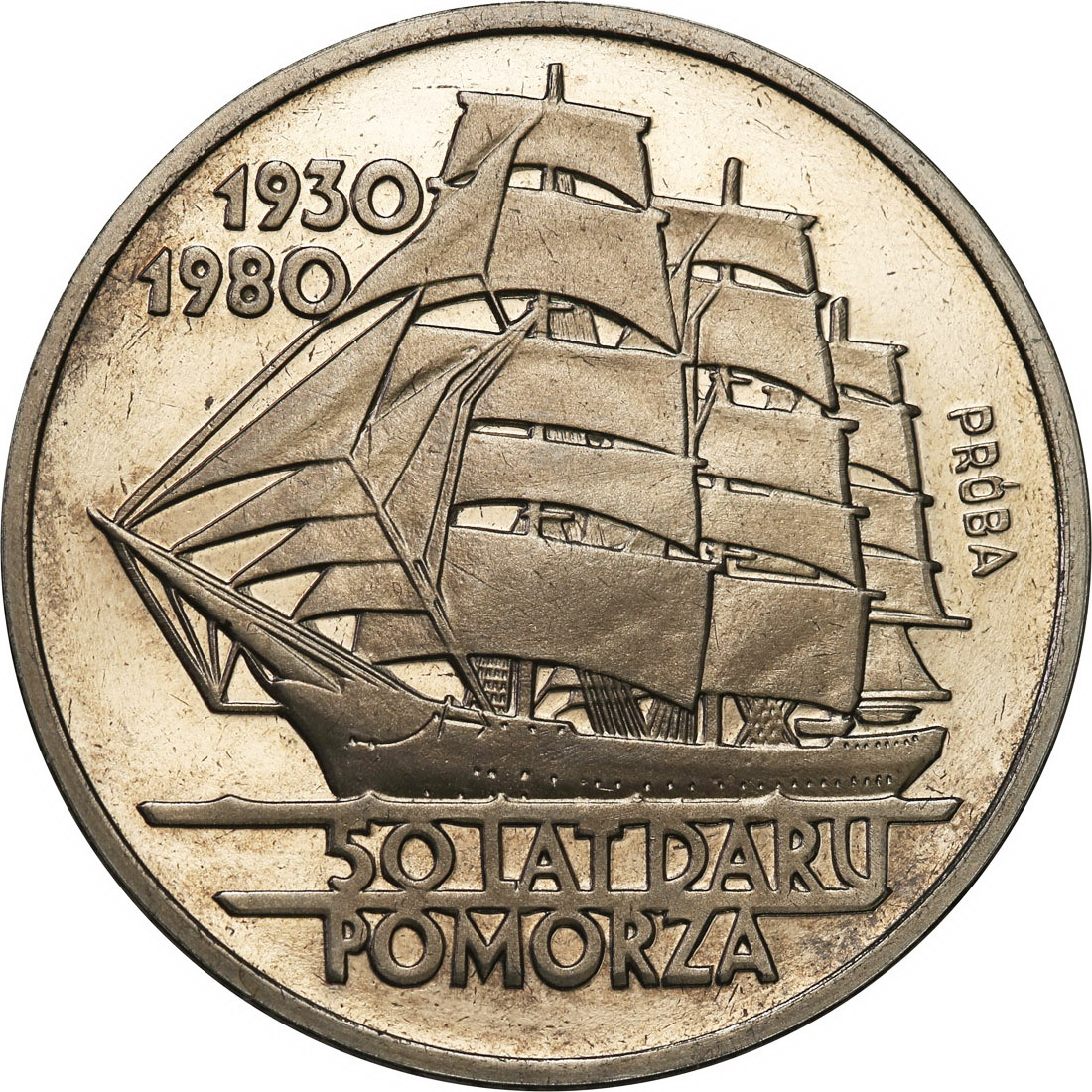 PRL. PRÓBA Nikiel 100 złotych 1980 Dar Pomorza
